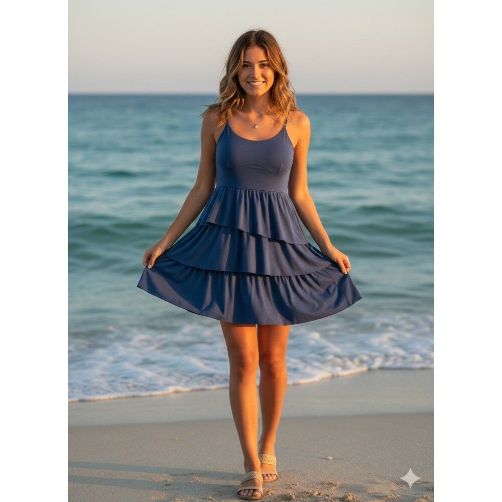 HALARA Blue Green SoftlyZero Airy Tiered Ruffle 2-in-1